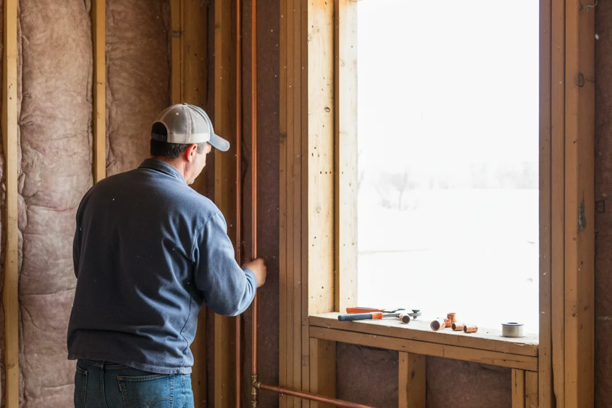 Licensed plumber running new copper supply lines in a Harrisburg home